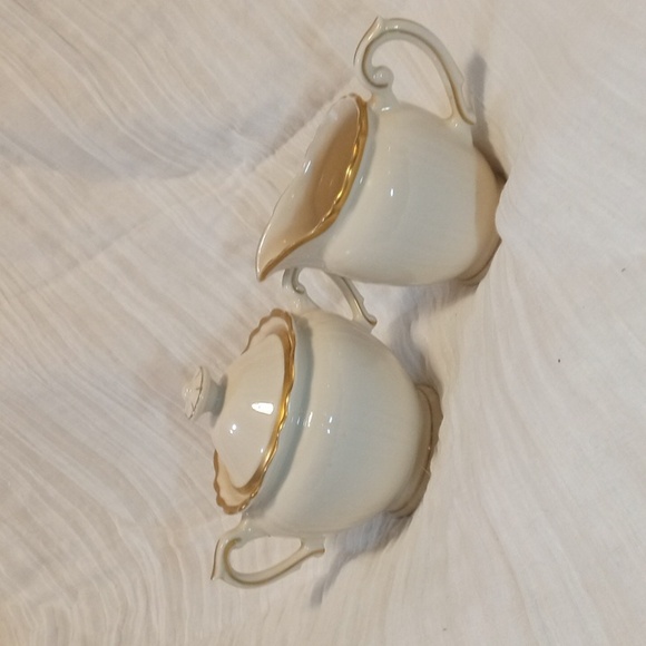 Old Ivory Gold Rim Cream & Sugar Syracuse China -SEE PHOTOS- Tiny Chip - Picture 2 of 16